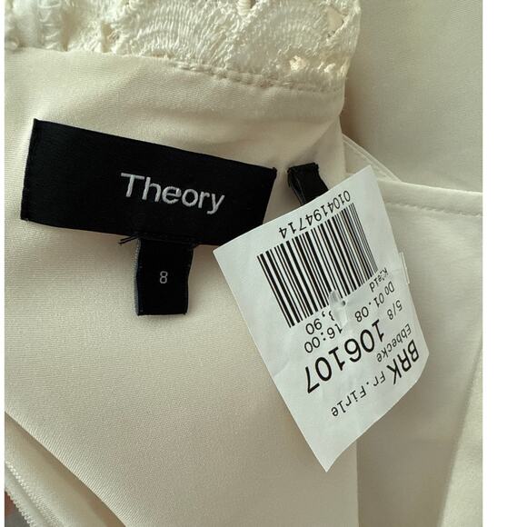 Theory Aronella Elevate Crepe Lace-Yoke Dress in Ivory Size 8 - Picture 8 of 10